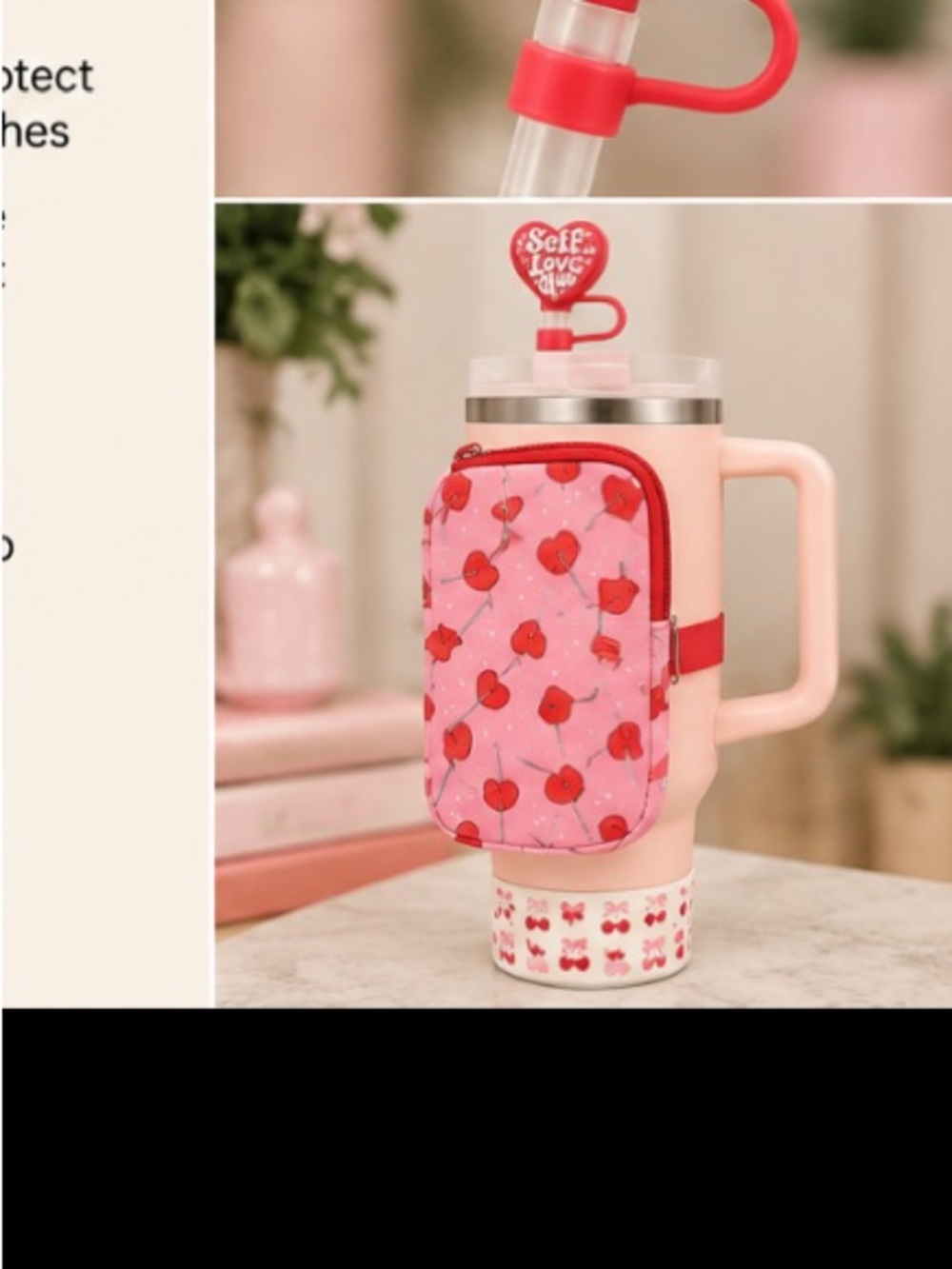 Pink Cherry Water Bottle Accessory Kit Cup Pouch Straw Topper & Boot